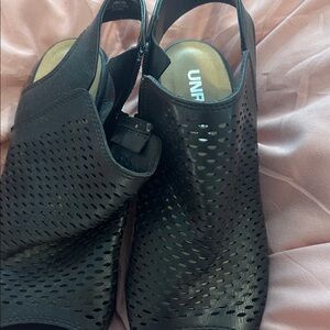 Unisa Black Perforated Slingback Mules